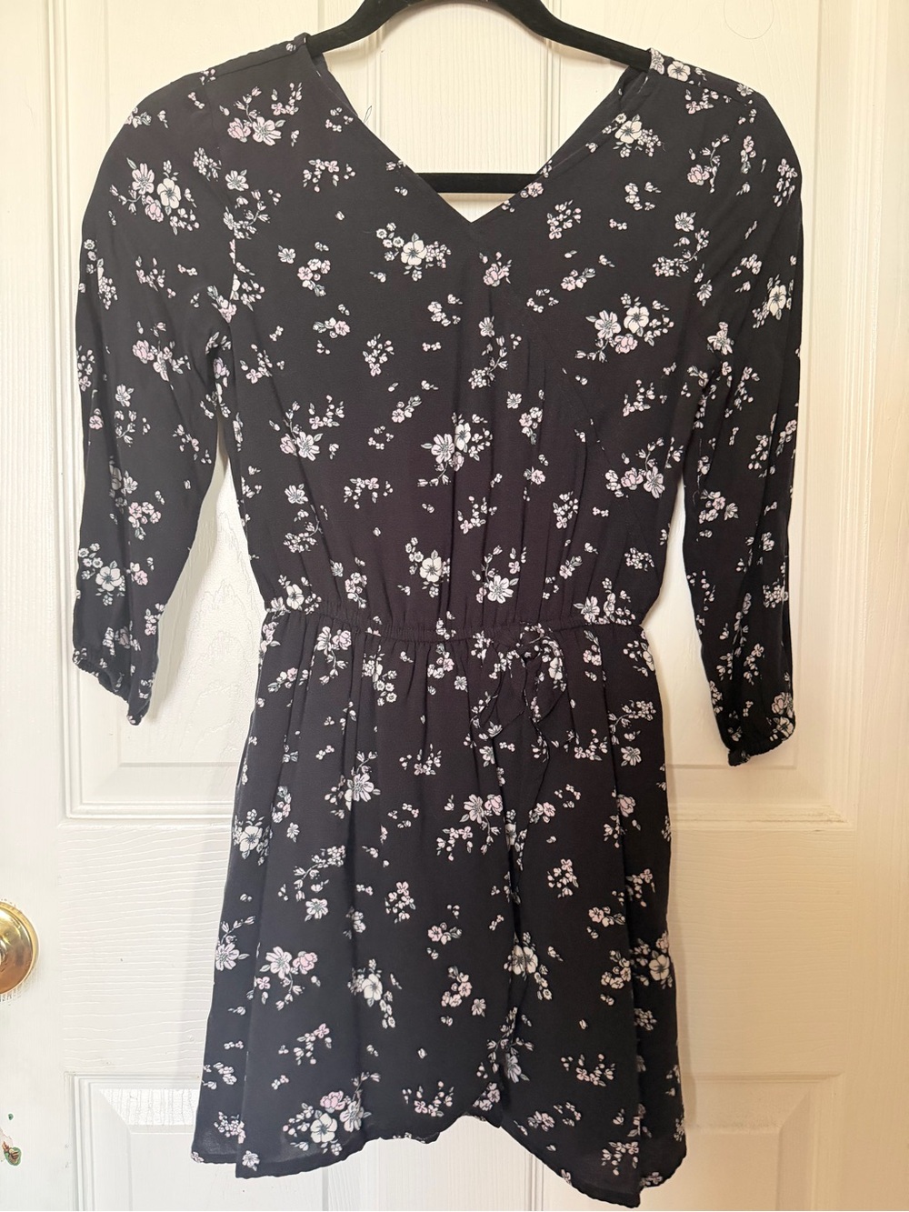 abercrombie kids Black Floral V-Neck Tie-Waist Dress
